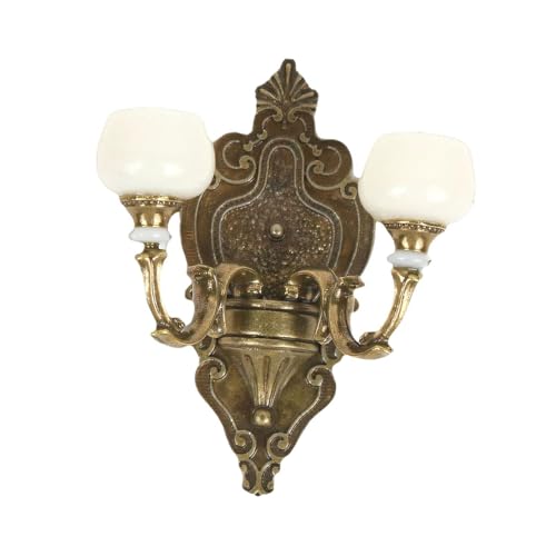 Perfeclan Miniatur-Wandlampe im Maßstab 1:12, Rollenspiel-Spielzeug, Ornamente, Geschenk, Puppenhaus-Dekoration, Puppenhaus-Möbel für Wohnzimmer-Dekoration, Bronzene Doppellampe von Perfeclan