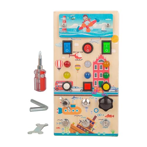 Perfeclan Montessori Busy Board mit LED Busy Board Holzspielzeug Entwicklungsaktivitätsbrett Kinderaktivitäts-Busy Board für die Vorschule von Perfeclan