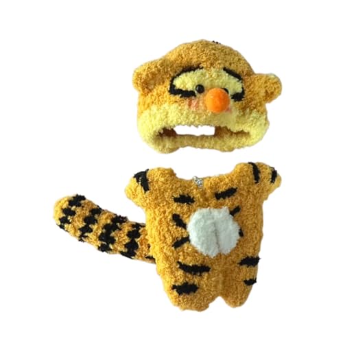 Perfeclan Plüsch-Puppenkleidung für 15–17 cm große Puppen, Kuscheltierkleidung, Tiger-Overall mit Mütze, weiche Kostüme, Puppenkleidung, modisch, süß von Perfeclan