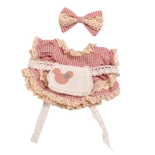 Perfeclan Plüschpuppe Kariertes Kleid Ankleiden Rollenspiel Plüschpuppenzubehör mit Haar-Accessoire Puppenkleidung für 7,87 Zoll Puppe, Rosa von Perfeclan