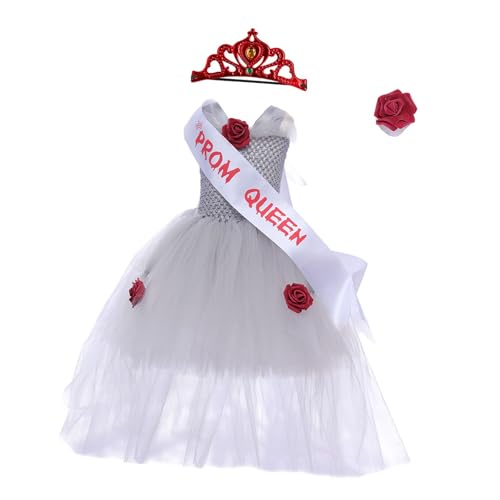 Perfeclan Prinzessinnenkostüm für Mädchen, knielanges Tutu-Kleid mit Kopfbedeckung für Bühnenauftritte, Grau, M von Perfeclan