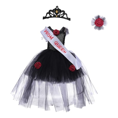 Perfeclan Prinzessinnenkostüm für Mädchen, knielanges Tutu-Kleid mit Kopfbedeckung für Bühnenauftritte, Schwarz, M von Perfeclan