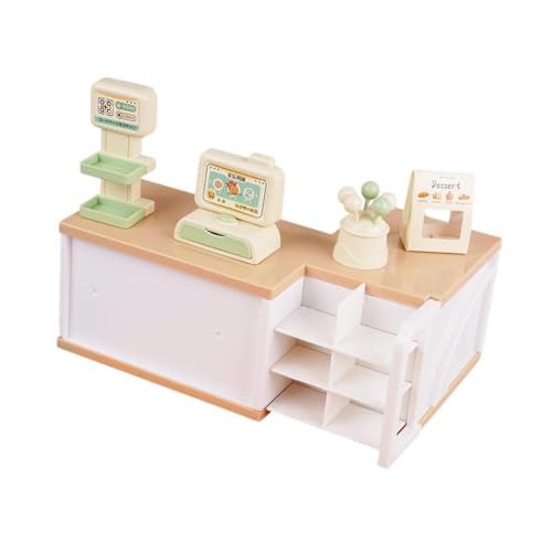 Perfeclan Puppenhaus-Miniatur-Registrierkasse, Maßstab 1:12, realistisches, lustiges Rollenspiel-Mini-Puppenhaus-Zubehör für Geschenke für Babys ab 3 Jahren, Helles Holz Farbe von Perfeclan