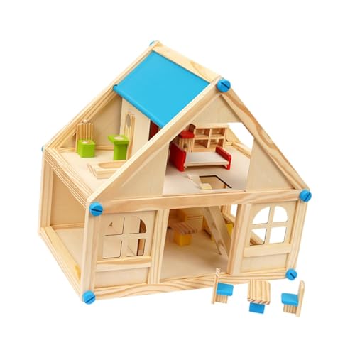 Perfeclan Puppenhaus aus Holz, Puppenhaus-Spielzeug, Vorstellungskraft-Entwicklungsmodell, Geschenkspielzeug, Puppenhaus-Bausatz, Miniaturhaus für Mädchen ab 3 von Perfeclan