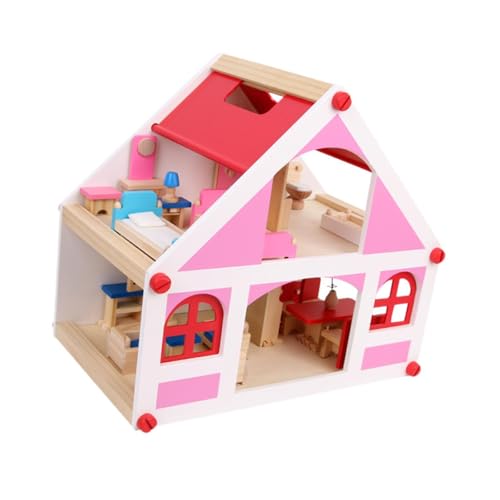 Perfeclan Puppenhaus aus Holz mit Möbeln und Zubehör, Entwicklung der Fantasie, Basteln, Rollenspiel-Villa für Kinder ab 3 Jahren von Perfeclan