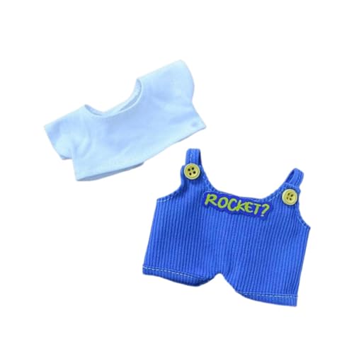 Perfeclan Puppenkleidungsset, süße Puppenkleidung, Anzug-Accessoires, Hosenträgerhose, T-Shirt-Set, Outfits, Blau von Perfeclan