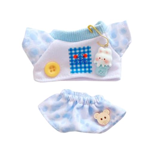 Perfeclan Puppenoberteil-Hosen-Set, Puppenkleidung, Plüsch-Puppenzubehör für Kinder, süße, stylische, Bequeme Kostüme, Puppen-Outfits für 17 cm große Puppen, Blau von Perfeclan