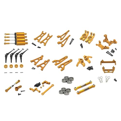 Perfeclan RC-Auto-Upgrade-Teilesatz, Lenkbecher-Teilesatz, Karosseriesäulen-Zubehör, RC-Auto-Teile-Kits, Stoßdämpferhalterungen vorn und hinten für 1/16 DIY, Gold von Perfeclan