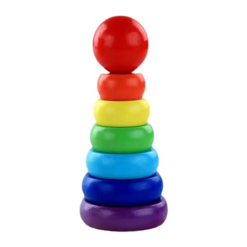 Perfeclan Regenbogen-Stapler, Lernspielzeug, sensorisches Spielzeug, praktische Fähigkeiten, Regenbogenringe, Baby-Stapelspielzeug für Kinder im Alter von 3–6, Kleiner Turm, 5.5 x 12.5 cm von Perfeclan