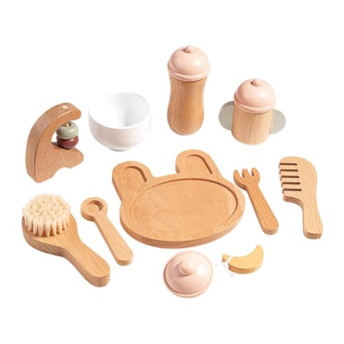 Perfeclan Rollenspiel-Spielset, Babyspielzeug-Set, pädagogisches Besteck- und Teller-Set, Schminksets aus Holz, Teeparty-Set, Spielzeug für Kinder, Baby-Spielzeug-Set von Perfeclan