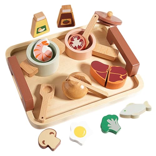 Perfeclan Rollenspiel-Spielset, Babyspielzeug-Set, pädagogisches Besteck- und Teller-Set, Schminksets aus Holz, Teeparty-Set, Spielzeug für Kinder, Kochset von Perfeclan