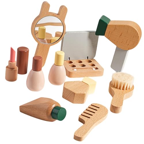 Perfeclan Rollenspiel-Spielset, Babyspielzeug-Set, pädagogisches Besteck- und Teller-Set, Schminksets aus Holz, Teeparty-Set, Spielzeug für Kinder, Schminkset von Perfeclan