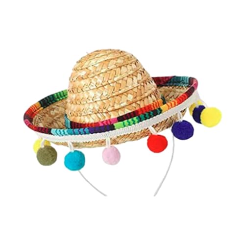 Perfeclan Sombrero-Hut, Party-Kostüm, mexikanische Themendekoration, stilvoller, kreativer Mini-Sombrero-Zylinder, mexikanischer Hut, Stirnband für Halloween, Bunter Kugelstreifen, Beiger Hut von Perfeclan