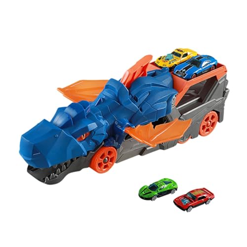 Perfeclan Spielzeugauto-Schienenset, Dinosaurier-Transport-LKW, Spielzeug für Kleinkinder, Autospielzeug, Dinosaurier-Startfahrzeug, Spielset für die Vorschule, Blau mit 2 Autos von Perfeclan