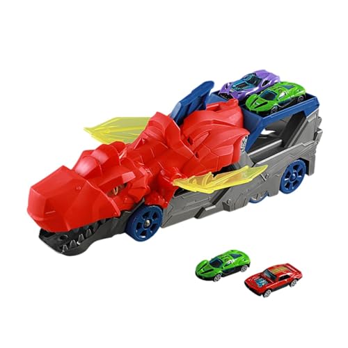 Perfeclan Spielzeugauto-Schienenset, Dinosaurier-Transport-LKW, Spielzeug für Kleinkinder, Autospielzeug, Dinosaurier-Startfahrzeug, Spielset für die Vorschule, Rot mit 2 Autos von Perfeclan