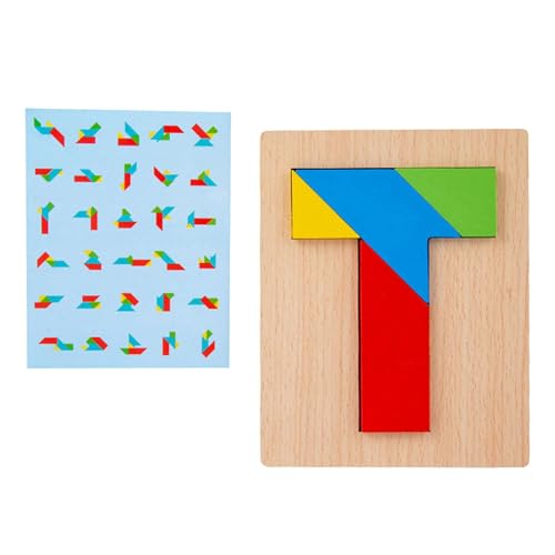 Perfeclan Tangram-Puzzle, Denksportaufgaben, T-förmiges Puzzle, Intelligenz-Holzklötze, Puzzle, pädagogisches Spielzeug für Kinder im Vorschulalter, Style B von Perfeclan