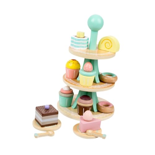 Perfeclan Teeparty-Set aus Holz, Küchenzubehör für Lebensmittel, Rollenspiele, pädagogisches Dessertständer-Spielset für Kinder, Mädchen im Alter von 2 3 4 5 6 von Perfeclan