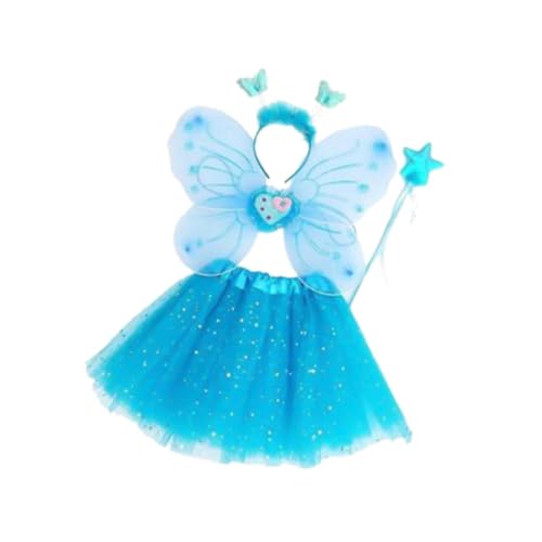 Perfeclan Tutu-Kostüm-Kleid-Set, 4-teilig/Set, Feen-Kostüm-Set für Halloween-Kostüm, Kleinkinder, Blau von Perfeclan