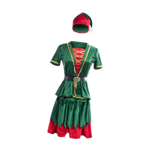 Perfeclan Weihnachtskostüm, Kleid, Hut, Taillengürtel, Rollenspiele für Feiern, Karneval, M von Perfeclan