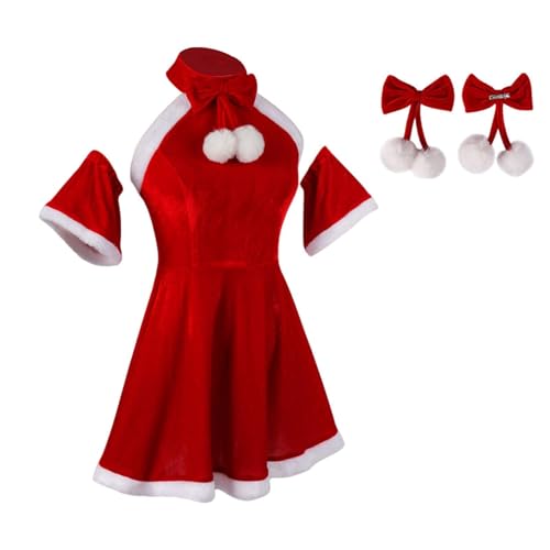 Perfeclan Weihnachtskostüm mit Kopfbedeckung Weihnachtsmannkostüm Damen für Cosplay Rot, XL von Perfeclan