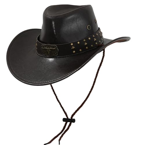 Perfeclan Western Cowboy Hat Fashion Casual Sun Protection Hut für Cosplay Shopping Street, Dunkelbraun von Perfeclan