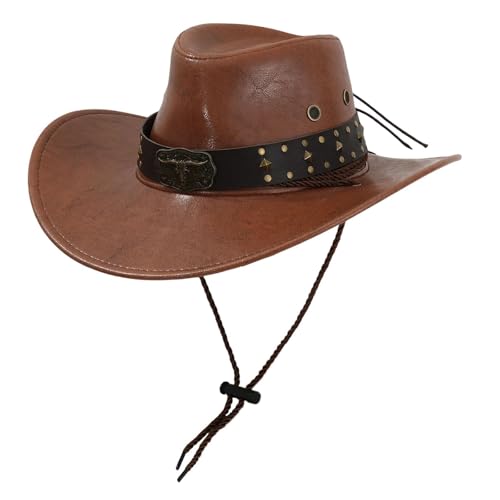 Perfeclan Western Cowboy Hat Fashion Casual Sun Protection Hut für Cosplay Shopping Street, Dunkles Khaki von Perfeclan