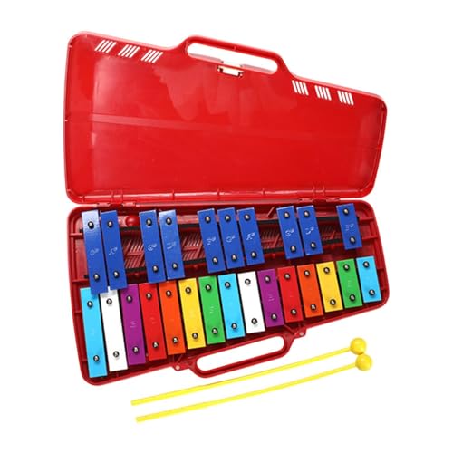 Perfeclan Xylophon für Kinder Instrument Bildungsspielzeug 25 Noten Glockenspiel Xylophon Percussion Musikspielzeug für Spieler Band, Rot von Perfeclan