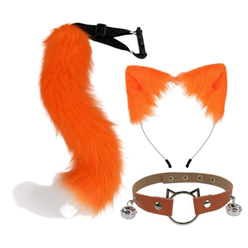 Perfeclan und Schwanz Set Cosplay Geschenk Katzenstirnband zum Anziehen Geburtstag Maskerade, Orangeweiß von Perfeclan