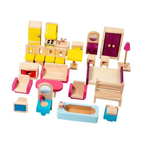 perfeclan 26x Puppenhausmöbel aus Holz, Puppenhauszubehörset, pädagogische Küchendekoration, Puppenhausmöbel, Spielzeug für Kinder ab 3 Jahren von Perfeclan