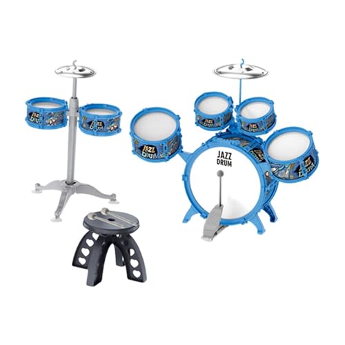 perfeclan Anfänger-Kinderschlagzeug-Set, Kinder-Percussion-Set, Musikinstrument mit 2 Becken für Bühnenauftritte, Jungen, Mädchen, Vorschule , Blau von Perfeclan