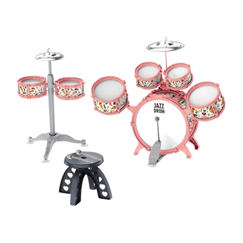 perfeclan Anfänger-Kinderschlagzeug-Set, Kinder-Percussion-Set, Musikinstrument mit 2 Becken für Bühnenauftritte, Jungen, Mädchen, Vorschule , Rosa von Perfeclan