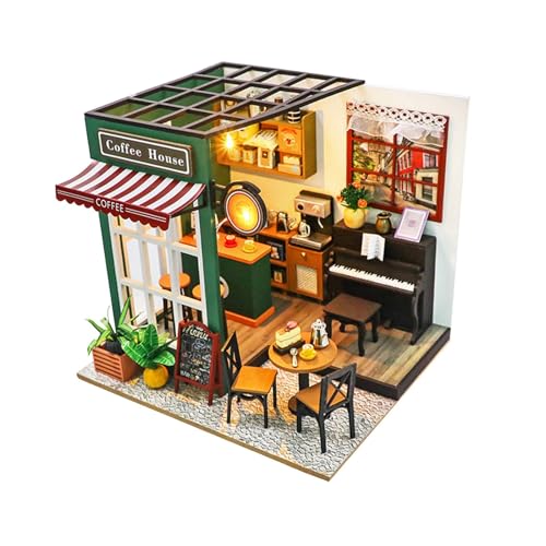 Perfeclan Coffee Shop DIY Miniatur-Puppenhaus-Kits mit Möbeln Basteln Dekorative DIY Holzhaus Eckzimmerbox zum Valentinstag von Perfeclan