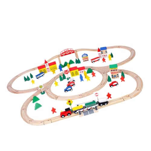 Perfeclan Holzeisenbahn-Spielset, Eisenbahn-Spielzeugset, Montessori-Spielzeug, pädagogisches Spielzeug für Kinder, Kindergarten, Vorschule, Partyzubehör, 100 Stück von Perfeclan