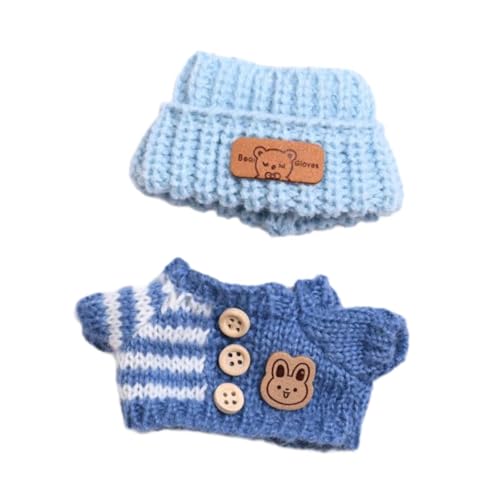 Perfeclan Mini-Puppen-Kleidung, Puppen-Kleidung, Anzug, niedliche Stofftier-Kleidung, Kleidung, Pullover und Mütze, Zubehör für Geschenk-DIY-Bastelarbeiten, Blau von Perfeclan