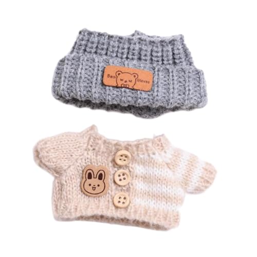 perfeclan Mini-Puppen-Kleidung, Puppen-Kleidung, Anzug, niedliche Stofftier-Kleidung, Kleidung, Pullover und Mütze, Zubehör für Geschenk-DIY-Bastelarbeiten , Braun von Perfeclan