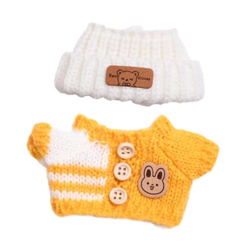 perfeclan Mini-Puppen-Kleidung, Puppen-Kleidung, Anzug, niedliche Stofftier-Kleidung, Kleidung, Pullover und Mütze, Zubehör für Geschenk-DIY-Bastelarbeiten , Gelb von Perfeclan