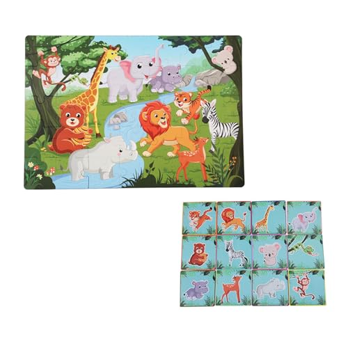 perfeclan Tierpuzzle für Kinder, Feinmotorik-Training mit 12 Tierkarten, Erkennungsspielzeug, Form-Matching-Puzzle für Babys, Partygeschenke für Kinder von Perfeclan