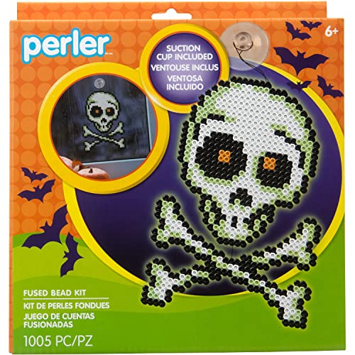 Perler Halloween-Sicherungsperlen-Aktivitätsset mit Totenkopf und gekreuzten Knochen, leuchtet im Dunkeln, Fertigprojektgrößen variieren, mehrfarbig, 1006 Teile von Perler