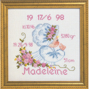 Permin Stickerei-Set Aida Geburtskarte Madeleine 19x19cm von Permin