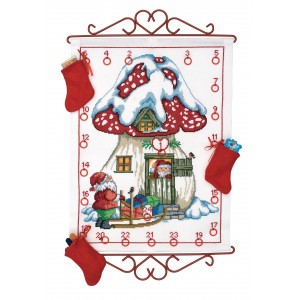 Permin Stickerei-Set Aida Weihnachtskalender Fliegenpilz Haus 32x42cm von Permin