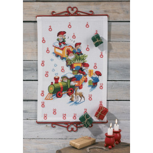 Permin Stickerei-Set Aida Weihnachtskalender Züge und Elfen 35x54cm von Permin