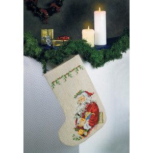 Permin Stickerei-Set Aida Weihnachtssocke Santa mit Spielzeug 29x44cm von Permin