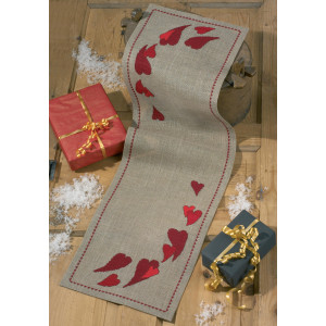 Permin Stickerei-Set Leinen Läufer Herzen für Weihnachten 33x115cm von Permin