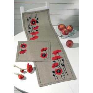 Permin Stickerei-Set Leinen Läufer Mohn 36x117cm von Permin