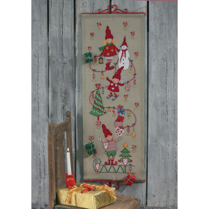 Permin Stickerei-Set Leinen Weihnachtskalender Elfen mit Schlitten 35x von Permin