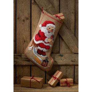 Permin Stickerei-Set Weihnachten Socke Elf auf Stumpf 37x60cm von Permin
