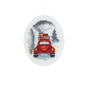 Permin Stickerei-Set Weihnachtskarte Rotes Auto 9x13cm von Permin