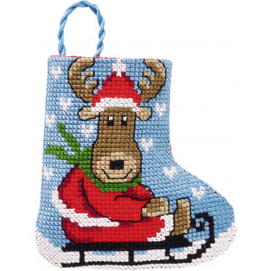 Permin Stickerei-Set Weihnachtsstrumpf Elch Schlitten 7x8cm von Permin