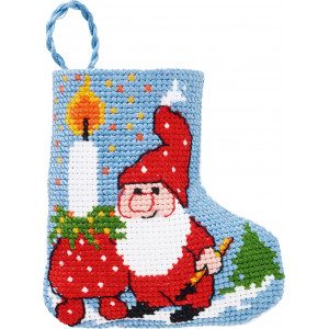 Permin Stickerei-Set Weihnachtsstrumpf Elf mit Kerze 7x8cm von Permin