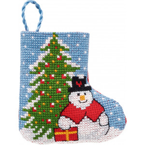 Permin Stickerei-Set Weihnachtsstrumpf Fichte/Schneemann 7x8cm von Permin